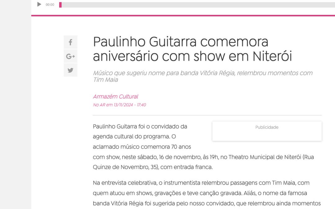 EBC divulga aniversário de 70 anos de Paulinho Guitarra com show Superfly em Niterói